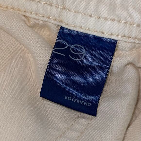 Pilcro Embroidered Jeans Anthropologie Boyfriend Mid Rise Cream - Picture 12 of 14